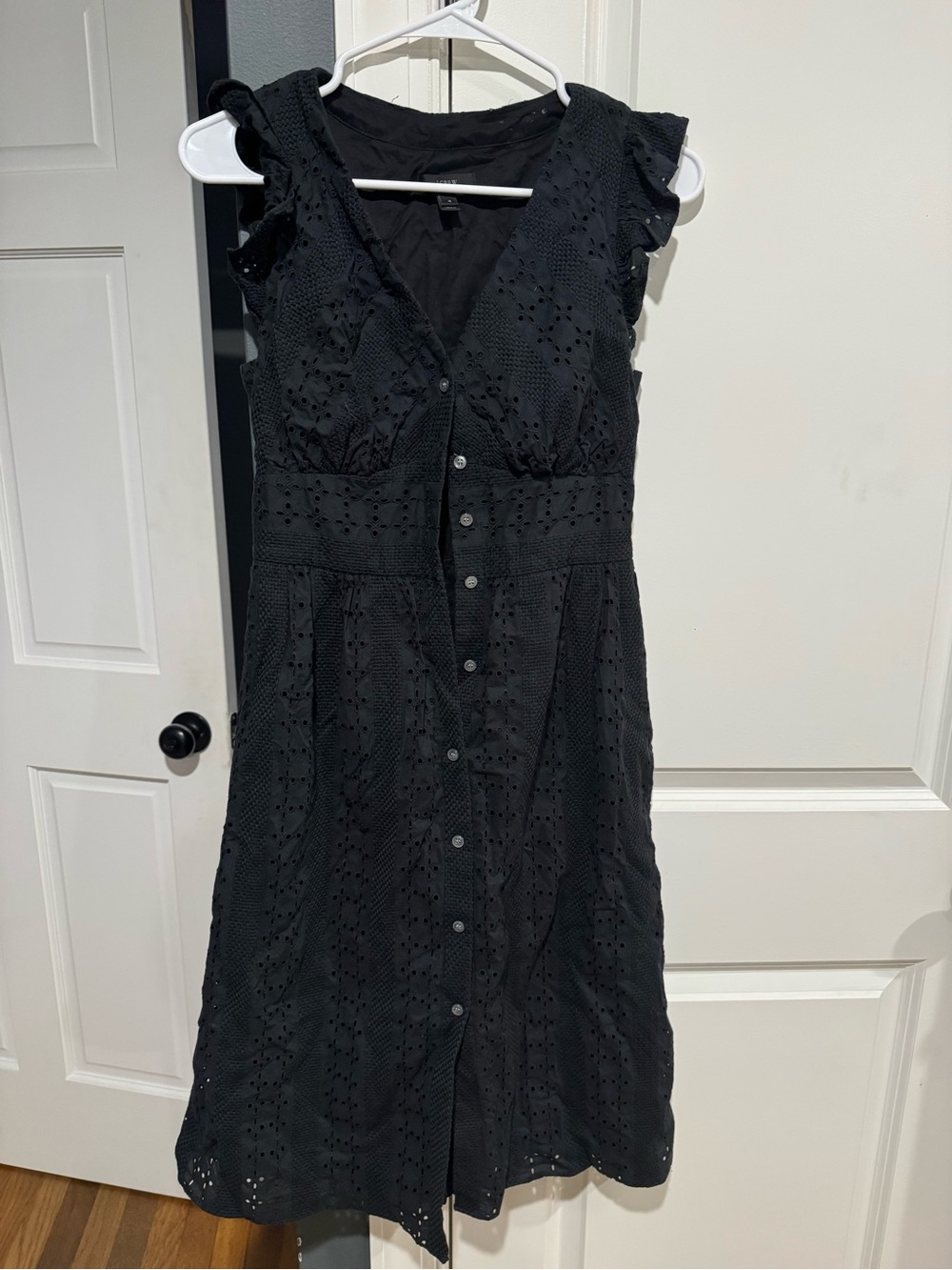 Black Eyelet Button-Front Women's Dress
